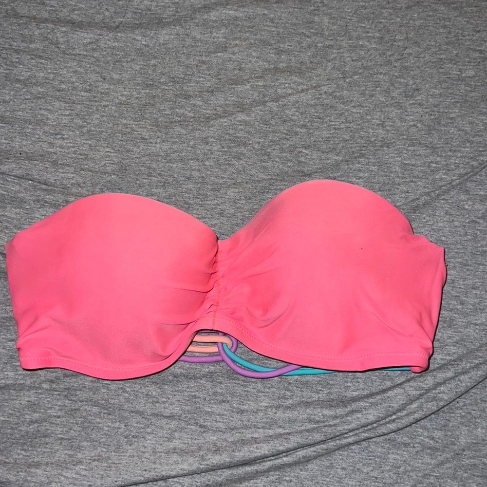 Strapless neon pink bikini top